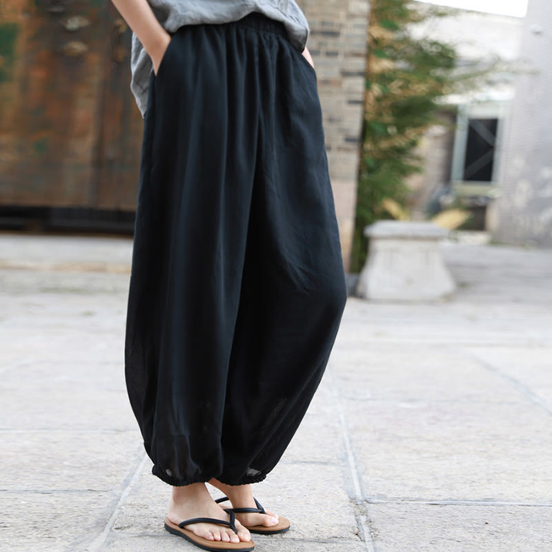 Buddha Stones Casual Summer Women's Cotton Pants With Pockets - Black - US4-6，UK/AU8-10，EU36-38 (F) - image 14