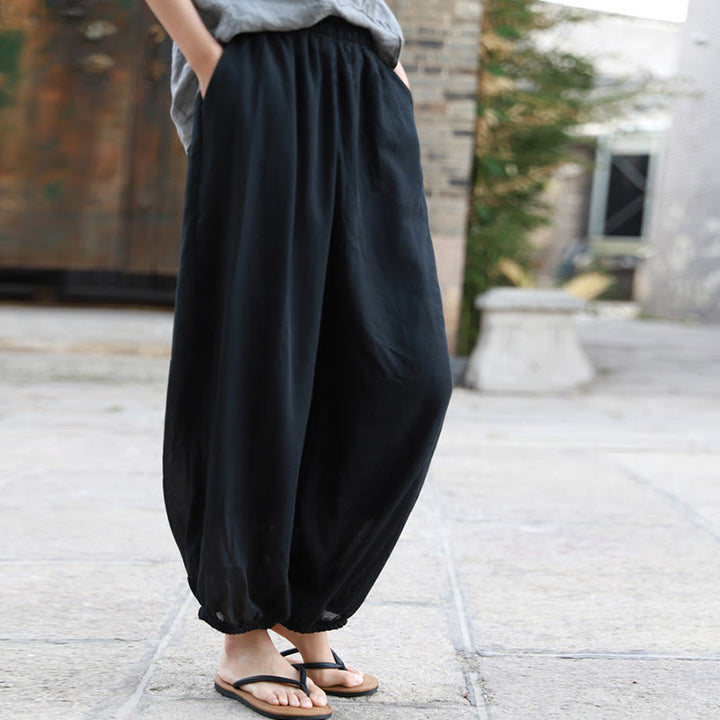 Buddha Stones Casual Summer Women's Cotton Pants With Pockets - Black - US4-6，UK/AU8-10，EU36-38 (F) - image 14