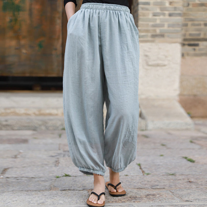 Buddha Stones Casual Summer Women's Cotton Pants With Pockets