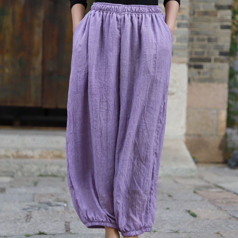 Buddha Stones Casual Summer Women's Cotton Pants With Pockets