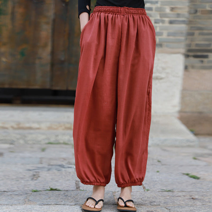 Buddha Stones Casual Summer Women's Cotton Pants With Pockets