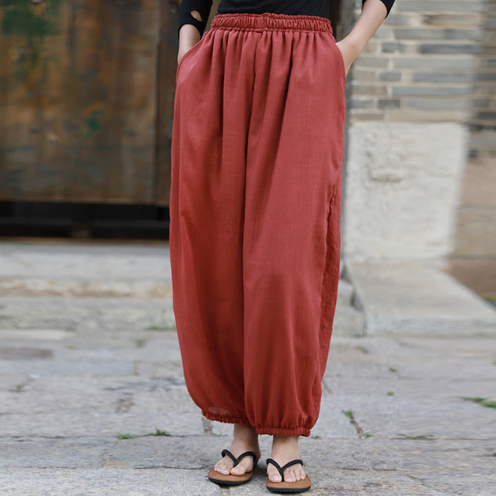 Buddha Stones Casual Summer Women's Cotton Pants With Pockets