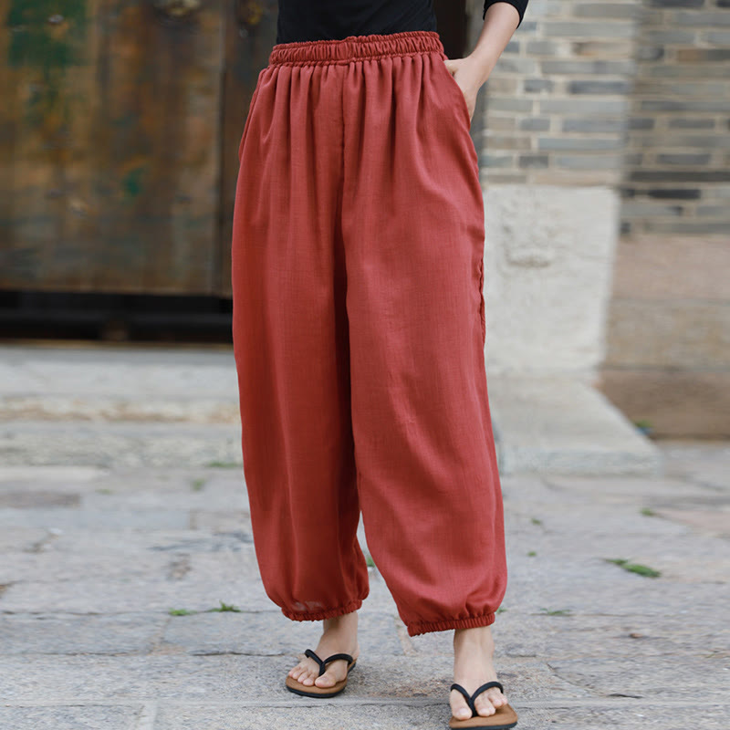 Buddha Stones Casual Summer Women's Cotton Pants With Pockets