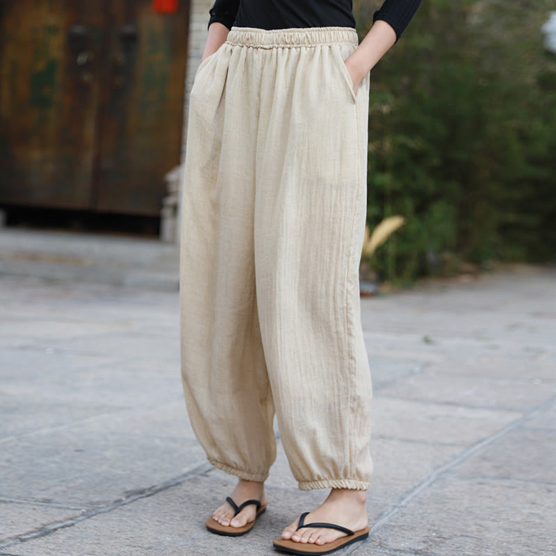 Buddha Stones Casual Summer Women's Cotton Pants With Pockets