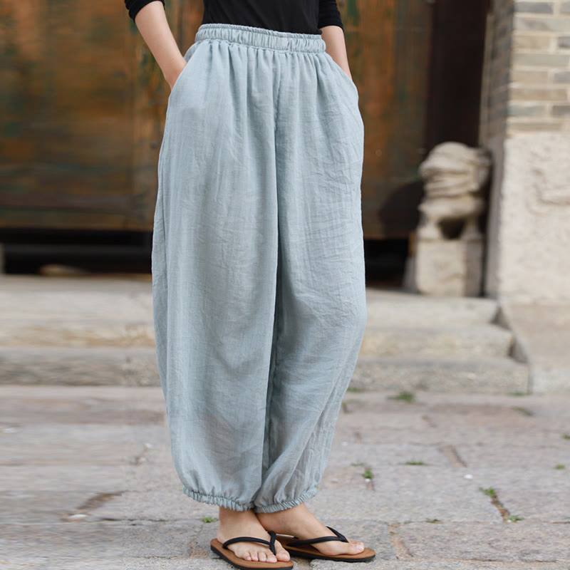 Buddha Stones Casual Summer Women's Cotton Pants With Pockets