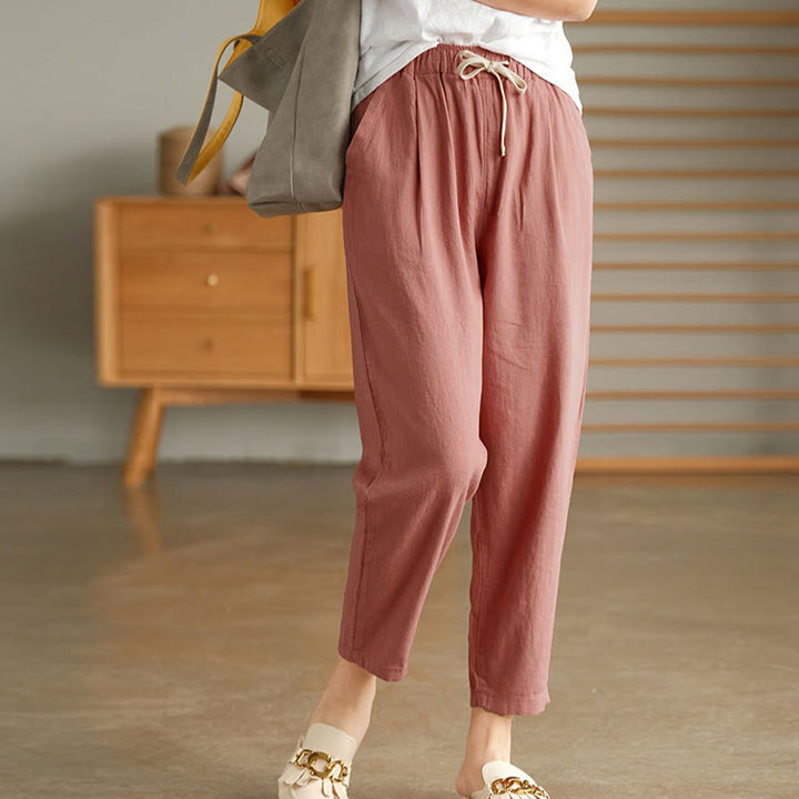 Buddha Stones Casual Women's Cotton Drawstring Harem Pants With Pockets - MistyRose - US14，UK/AU18，EU46 (4XL) - image 0