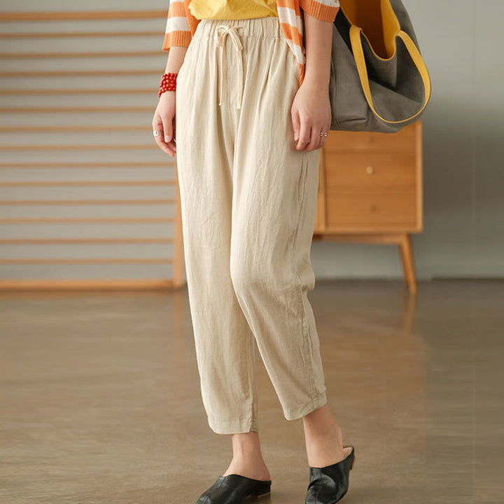 Buddha Stones Casual Women's Cotton Drawstring Harem Pants With Pockets - Linen - US14，UK/AU18，EU46 (4XL) - image 11