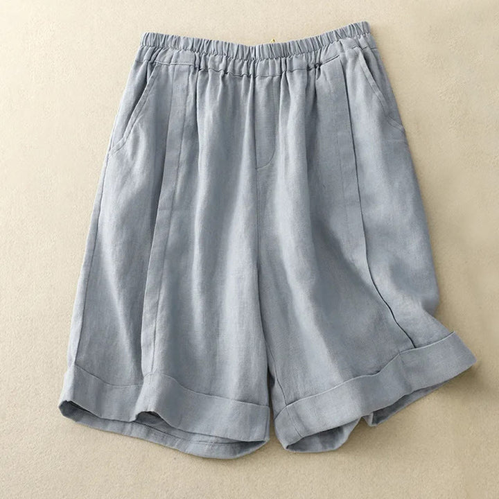 Buddha Stones Casual Solid Color Women's Cotton Shorts With Pockets