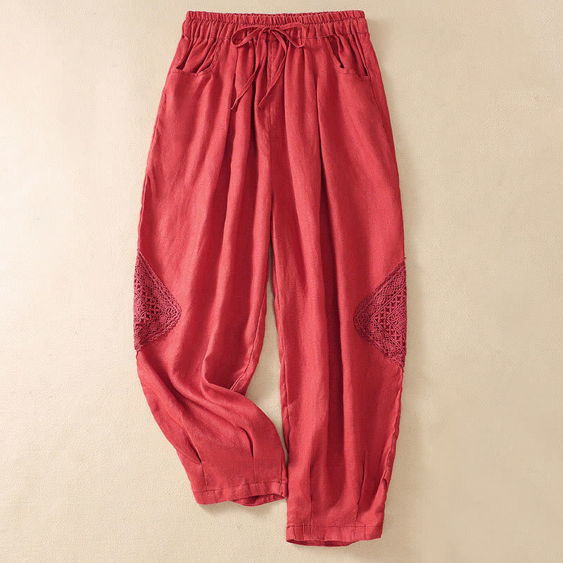 Buddha Stones Summer Women's Cotton Drawstring Harem Pants With Pockets - Tomato - US8-10，UK/AU12-14，EU40-42 (2XL) - image 20
