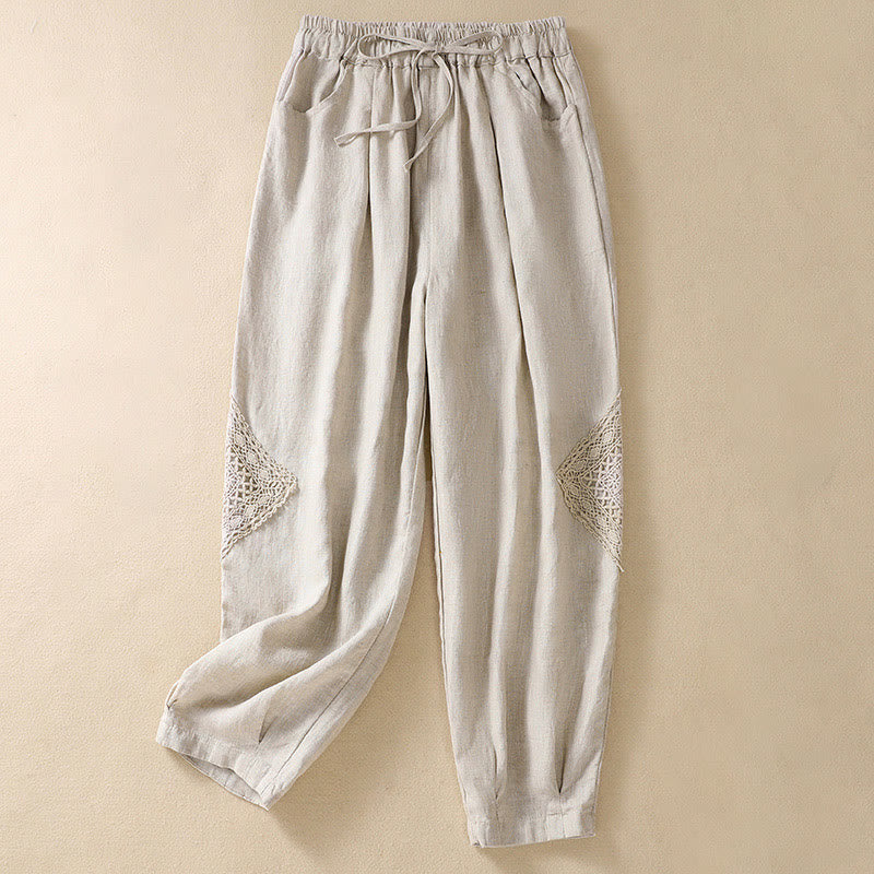 Buddha Stones Summer Women's Cotton Drawstring Harem Pants With Pockets - Linen - US8-10，UK/AU12-14，EU40-42 (2XL) - image 17