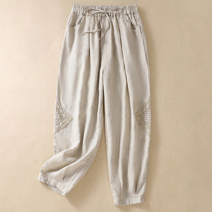 Buddha Stones Summer Women's Cotton Drawstring Harem Pants With Pockets - Linen - US8-10，UK/AU12-14，EU40-42 (2XL) - image 17