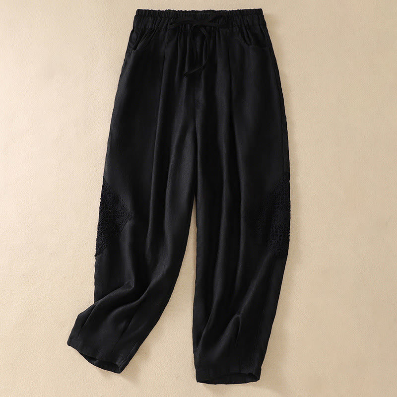 Buddha Stones Summer Women's Cotton Drawstring Harem Pants With Pockets - Black - US8-10，UK/AU12-14，EU40-42 (2XL) - image 8