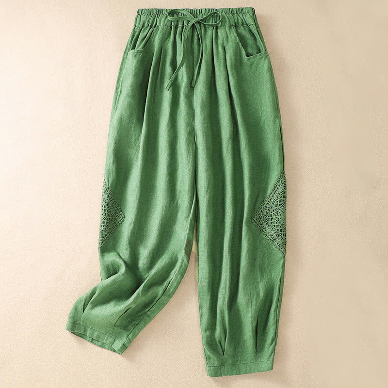 Buddha Stones Summer Women's Cotton Drawstring Harem Pants With Pockets - PaleGreen - US8-10，UK/AU12-14，EU40-42 (2XL) - image 9