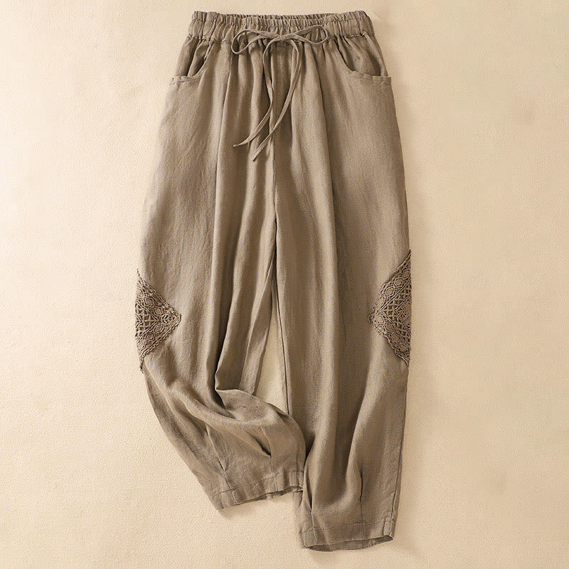 Buddha Stones Summer Women's Cotton Drawstring Harem Pants With Pockets - Tan - US8-10，UK/AU12-14，EU40-42 (2XL) - image 1