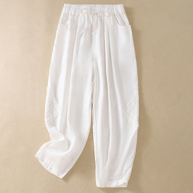 Buddha Stones Summer Women's Drawstring Harem Pants With Pockets - White - US8-10，UK/AU12-14，EU40-42 (2XL) - image 2