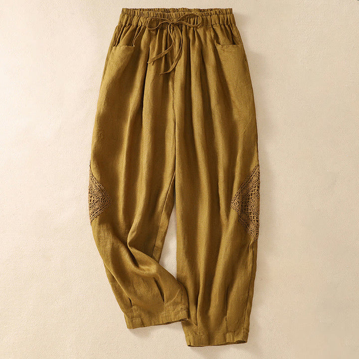 Buddha Stones Summer Women's Cotton Drawstring Harem Pants With Pockets - Goldenrod - US8-10，UK/AU12-14，EU40-42 (2XL) - image 19