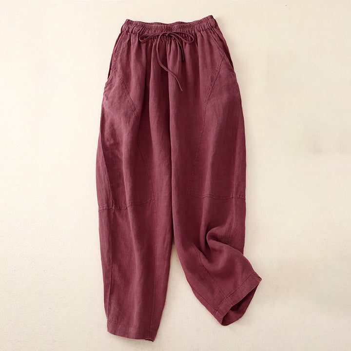 Buddha Stones Summer Women's Linen Drawstring Elastic Waist Harem Pants With Pockets - PaleVioletRed - US8-10，UK/AU12-14，EU40-42 (2XL) - image 0