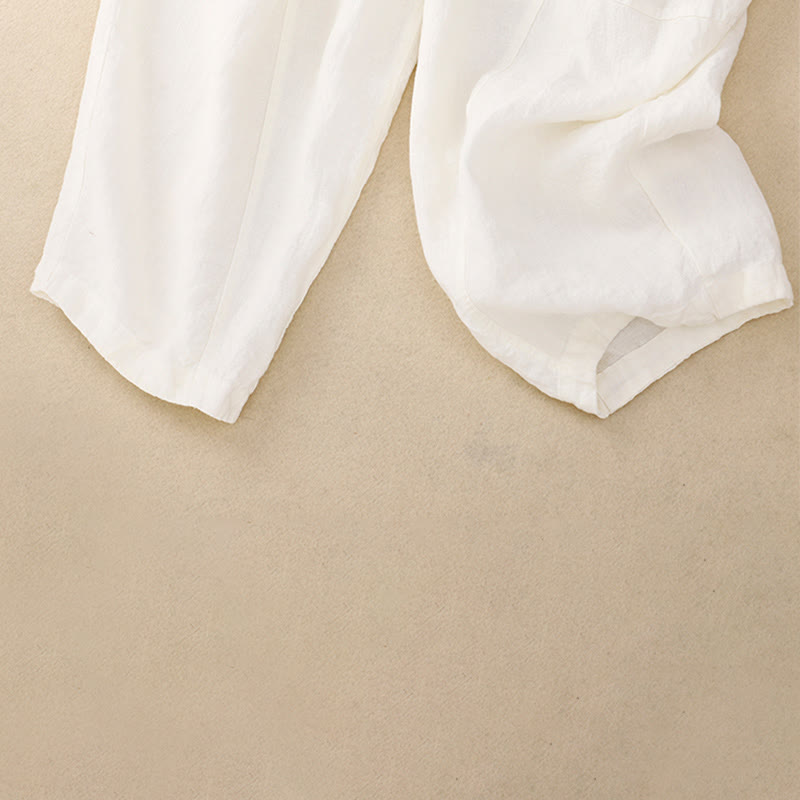 Buddha Stones Summer Women's Linen Drawstring Elastic Waist Harem Pants With Pockets - image 22