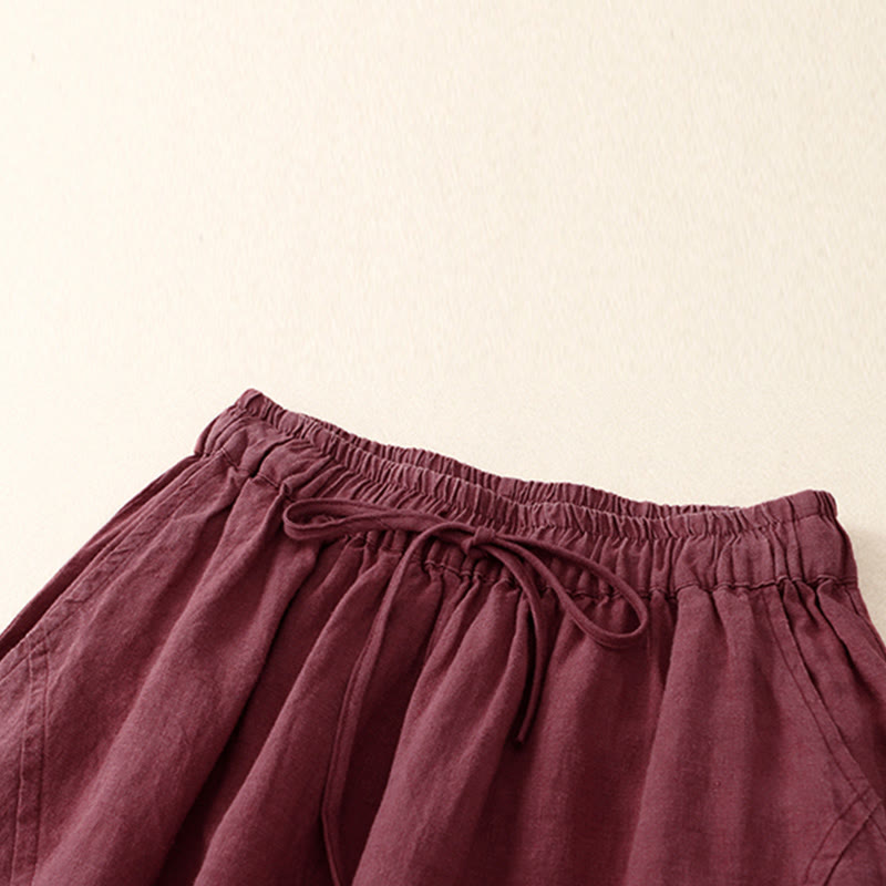 Buddha Stones Summer Women's Linen Drawstring Elastic Waist Harem Pants With Pockets - image 2