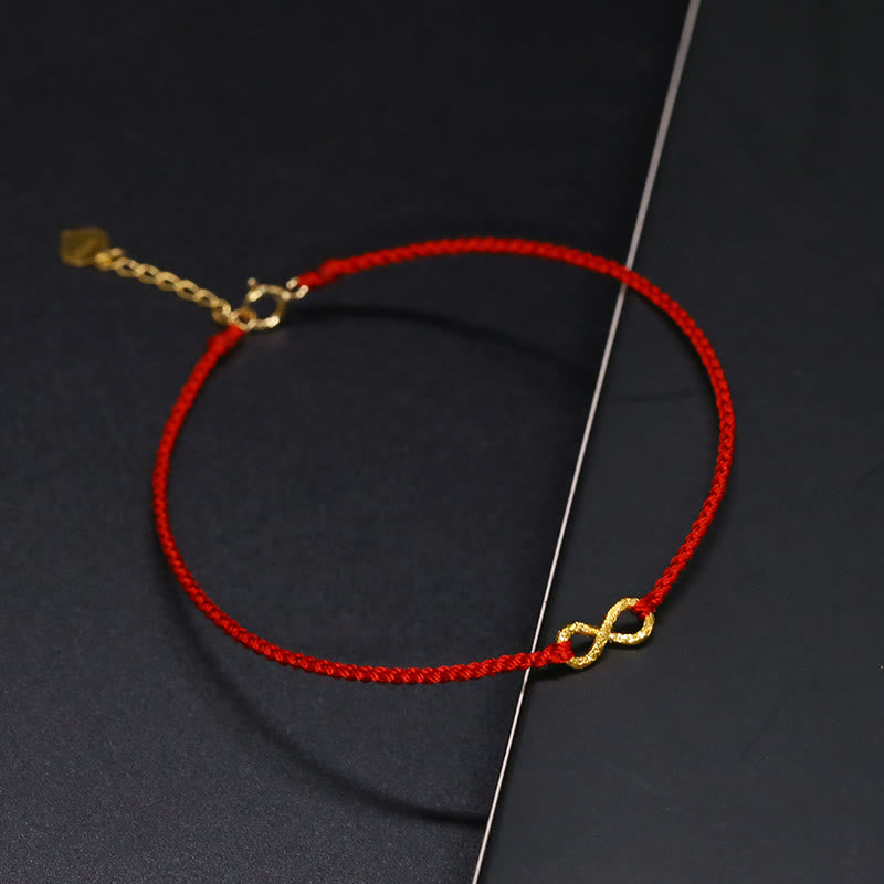 Buddha Stones 999 Gold Mobius Infinite Love Fu Character Copper Coin Protection Handmade Ultra-Thin Rope Bracelet