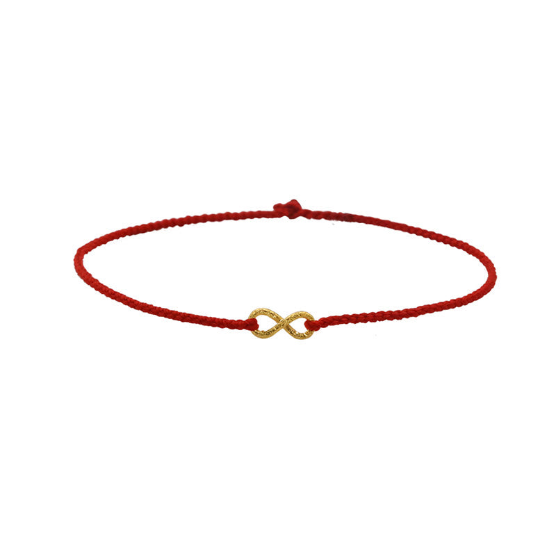 Buddha Stones 999 Gold Mobius Infinite Love Fu Character Copper Coin Protection Handmade Ultra-Thin Rope Bracelet