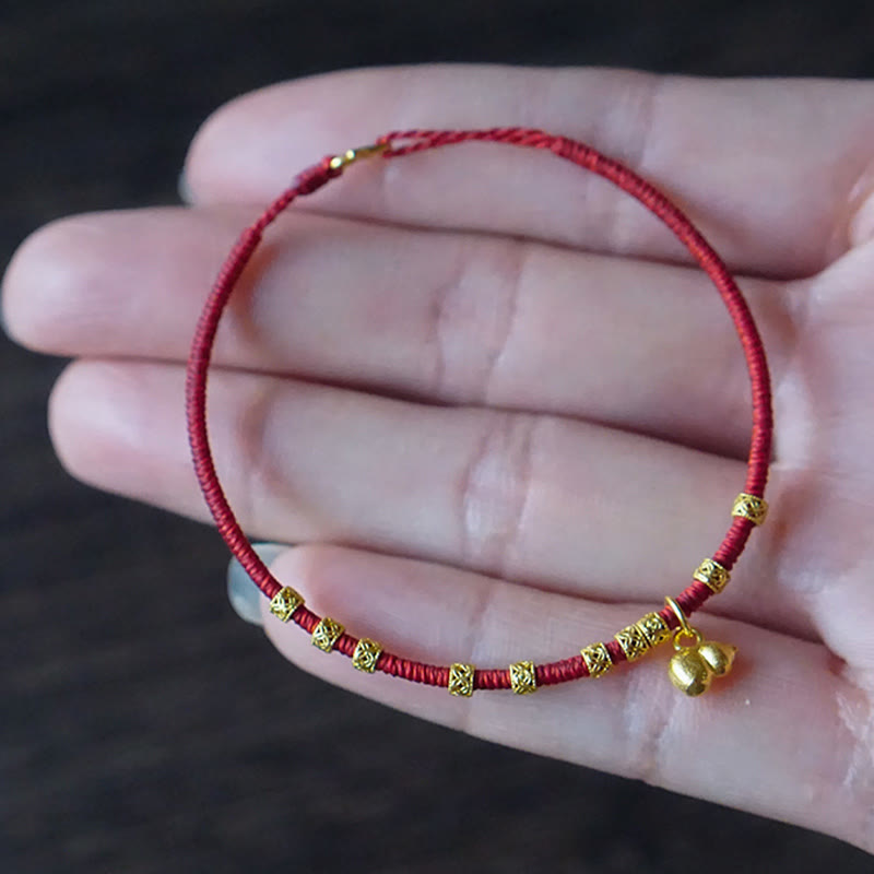 Buddha Stones 999 Gold Small Gourd Charm Handmade Luck Strength Rope Bracelet