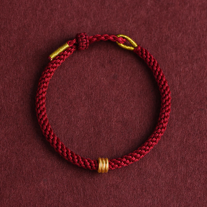 Buddha Stones 999 Gold Triple Ring Design Handmade Connection Braided Rope Bracelet