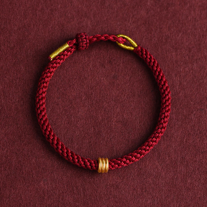 Buddha Stones 999 Gold Triple Ring Design Handmade Connection Braided Rope Bracelet - image 1