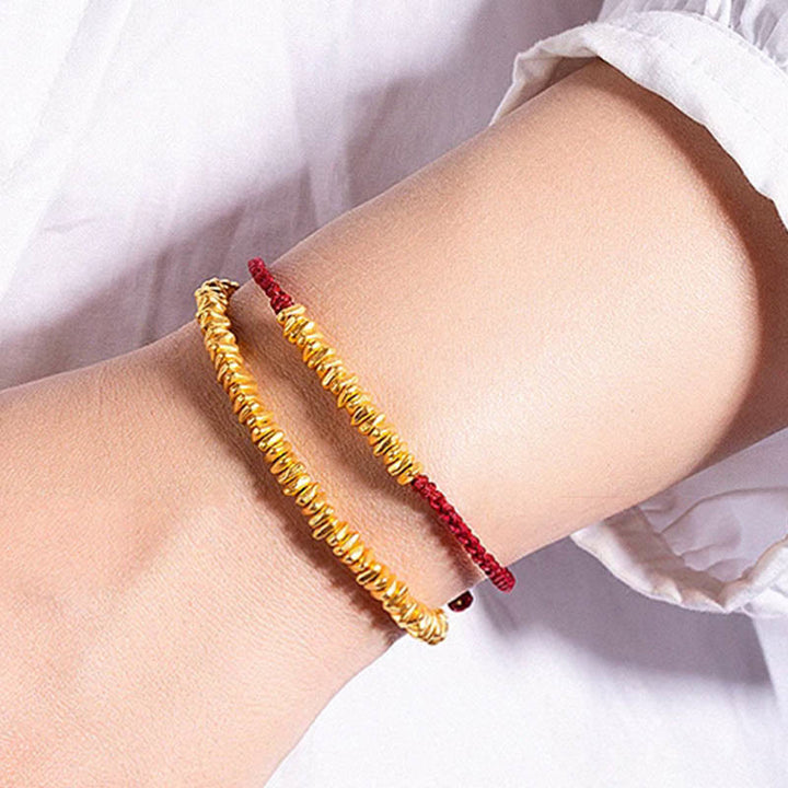 Buddha Stones 999 Gold Small Gold Pieces Design Handmade Protection Braided Rope Bracelet