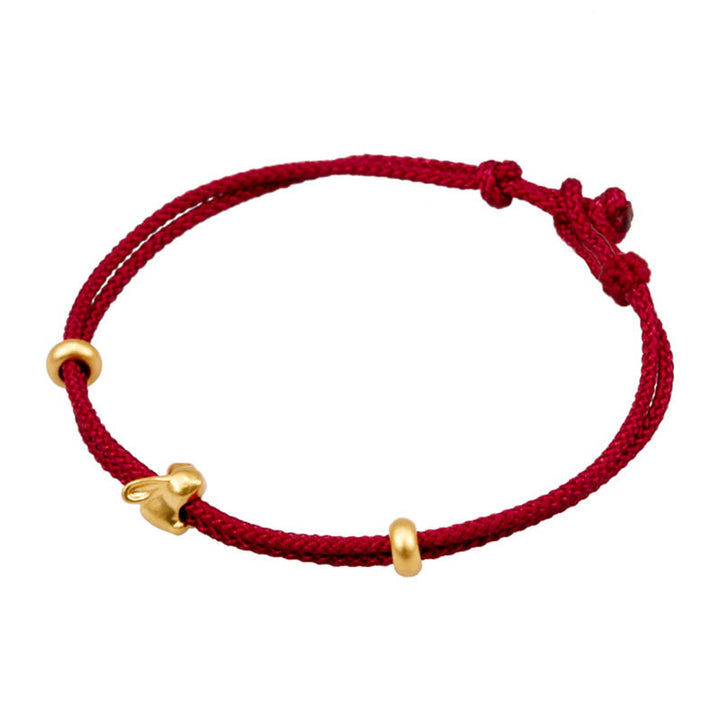 Buddha Stones 999 Gold Small Lucky Rabbit Osmanthus Design Handmade Luck Braided Rope Bracelet