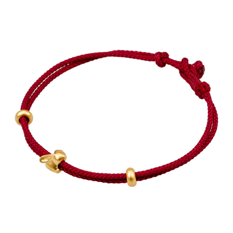 Buddha Stones 999 Gold Small Lucky Rabbit Osmanthus Design Handmade Luck Braided Rope Bracelet - image 4