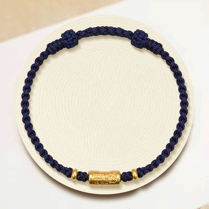 Buddha Stones 999 Gold Good Luck Amulet Carved Design Handmade Strength Braided Rope Bracelet - image 9