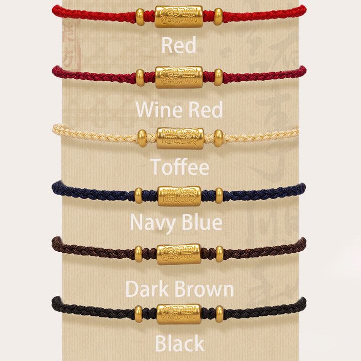 Buddha Stones 999 Gold Good Luck Amulet Carved Design Handmade Strength Braided Rope Bracelet - image 1