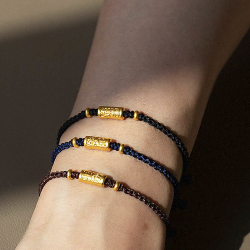 Buddha Stones 999 Gold Good Luck Amulet Carved Design Handmade Strength Braided Rope Bracelet - image 15