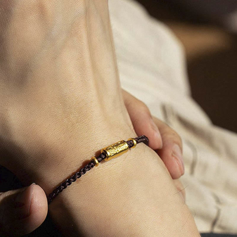 Buddha Stones 999 Gold Good Luck Amulet Carved Design Handmade Strength Braided Rope Bracelet - image 13