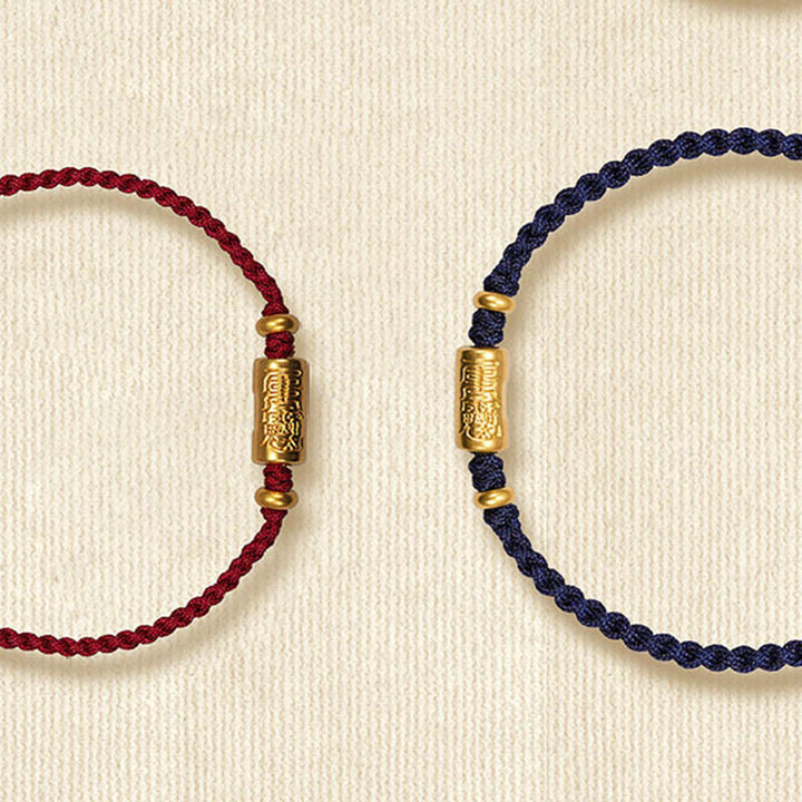 Buddha Stones 999 Gold Good Luck Amulet Carved Design Handmade Strength Braided Rope Bracelet - image 16