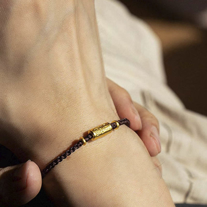 Buddha Stones 999 Gold Good Luck Amulet Carved Design Handmade Strength Braided Rope Bracelet - image 13