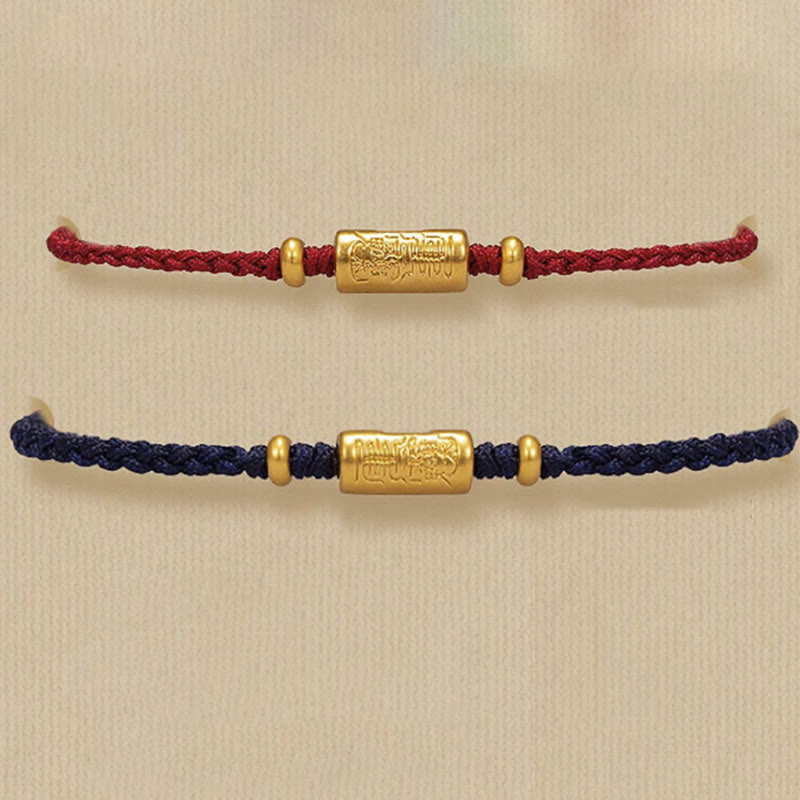 Buddha Stones 999 Gold Good Luck Amulet Carved Design Handmade Strength Braided Rope Bracelet - image 17