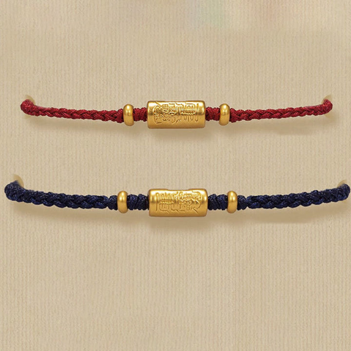 Buddha Stones 999 Gold Good Luck Amulet Carved Design Handmade Strength Braided Rope Bracelet - image 17
