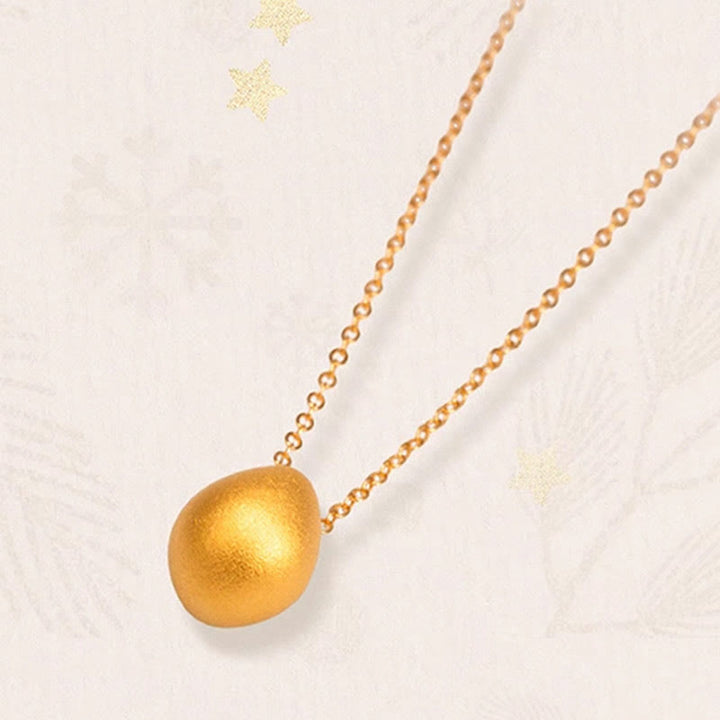 Buddha Stones 999 Gold Egg Water Drop Pattern Blessing Necklace Pendant