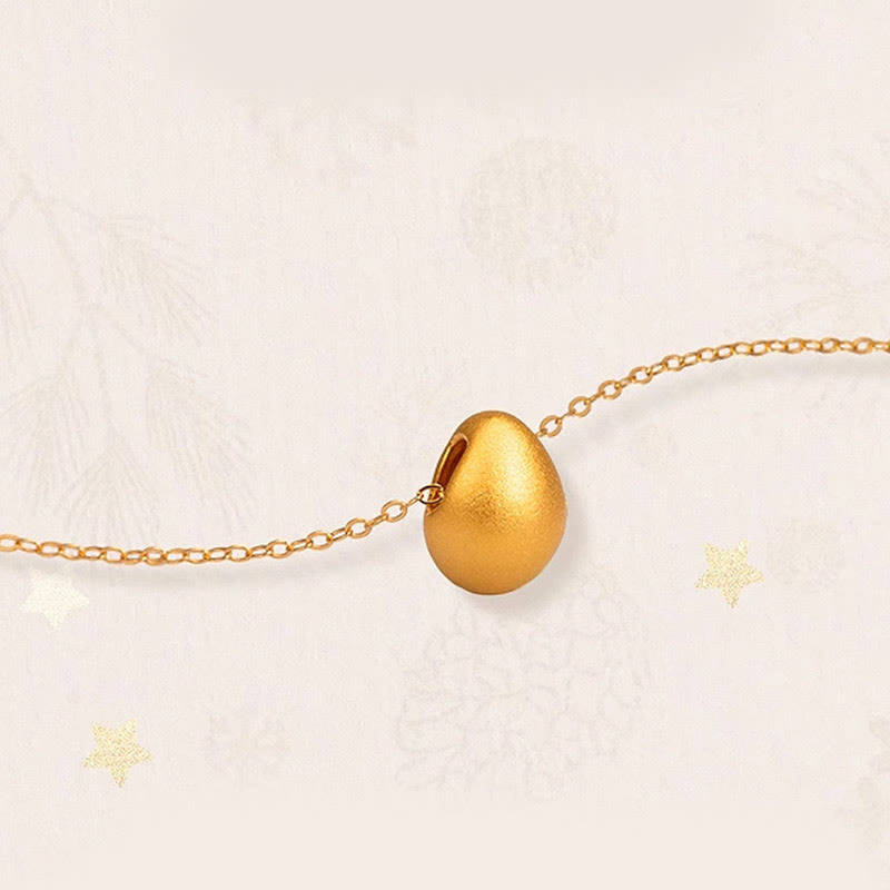 Buddha Stones 999 Gold Egg Water Drop Pattern Blessing Necklace Pendant