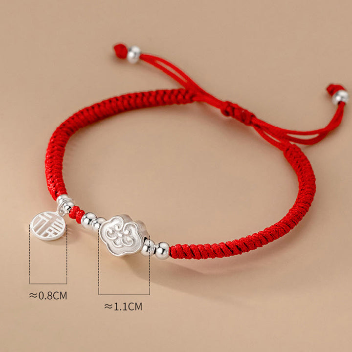 Buddha Stones Handmade 925 Sterling Silver Fu Character Auspicious Clouds Blessing Braided Rope Bracelet