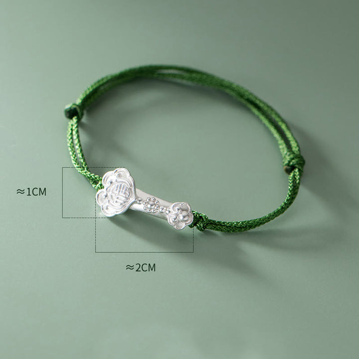 Buddha Stones Handmade 999 Sterling Silver Fu Character Wish Ruyi Handle Luck Braided Green Rope Bracelet - image 4