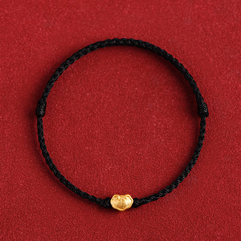 Buddha Stones 999 Gold Chinese Lock Charm Fu Character Protection Handmade Rope Bracelet - Black - Baby Version Fit For 0-4 Years Old(Wrist Circumference 12-18cm) - image 16
