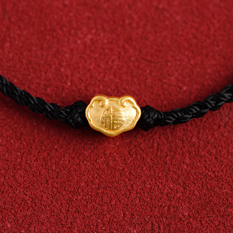 Buddha Stones 999 Gold Chinese Lock Charm Fu Character Protection Handmade Rope Bracelet - image 19