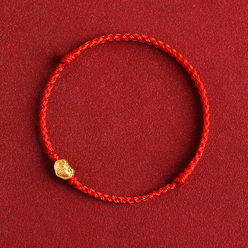 Buddha Stones 999 Gold Chinese Lock Charm Fu Character Protection Handmade Rope Bracelet - image 9