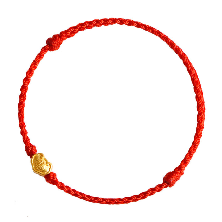 Buddha Stones 999 Gold Chinese Lock Charm Fu Character Protection Handmade Rope Bracelet