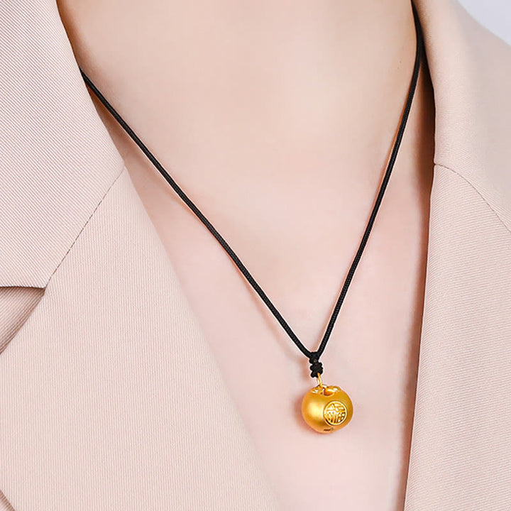 Buddha Stones 999 Gold Fu Character Wish Lock Pattern Luck Rope Necklace Pendant - image 9