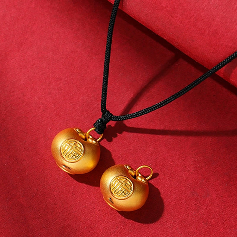 Buddha Stones 999 Gold Fu Character Wish Lock Pattern Luck Rope Necklace Pendant