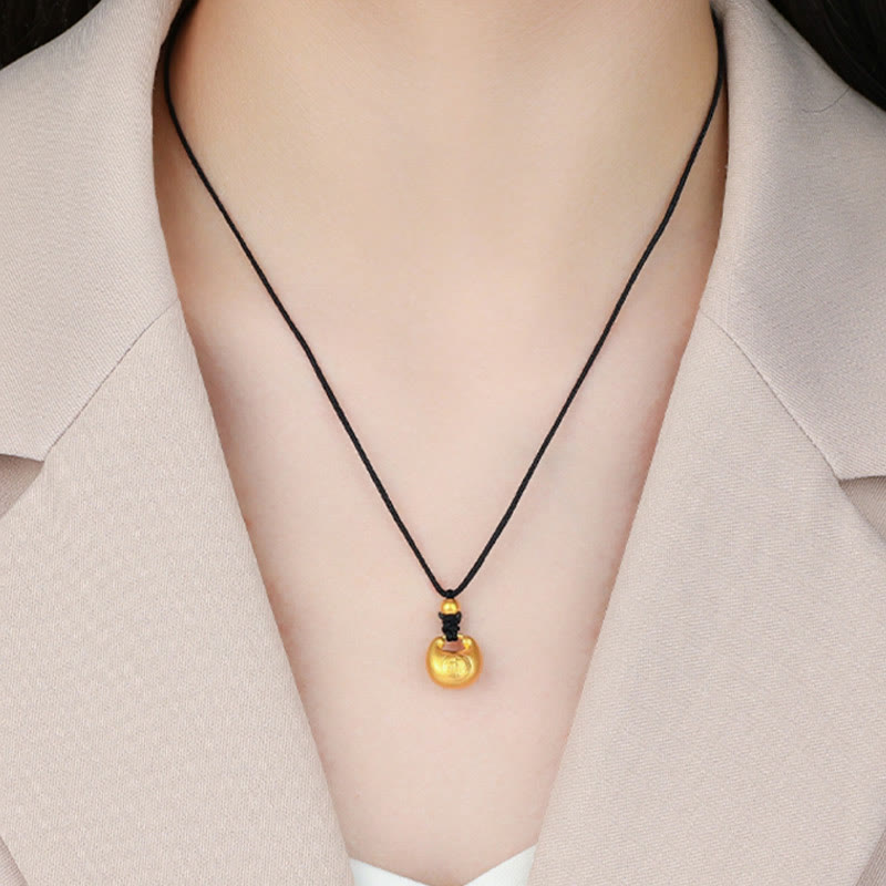 Buddha Stones 999 Gold Fu Character Wish Lock Pattern Luck Rope Necklace Pendant - image 3